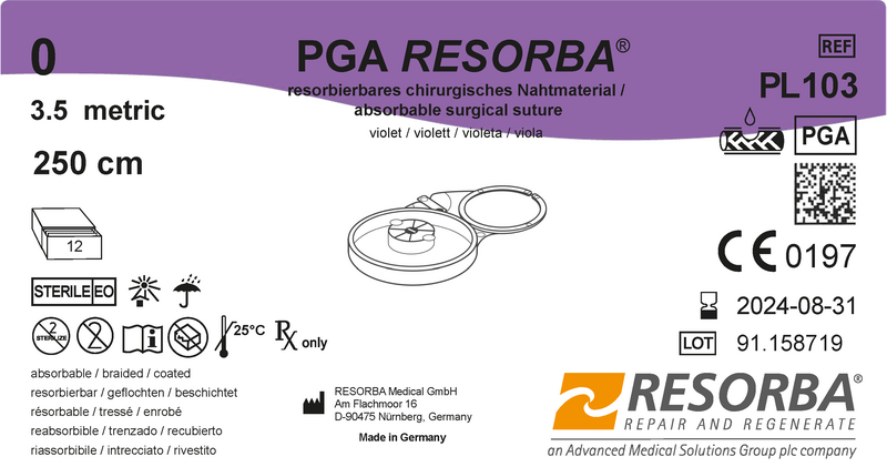 ПГА Ресорба USP 1 фіолетовий, довжина відрізка 250 см